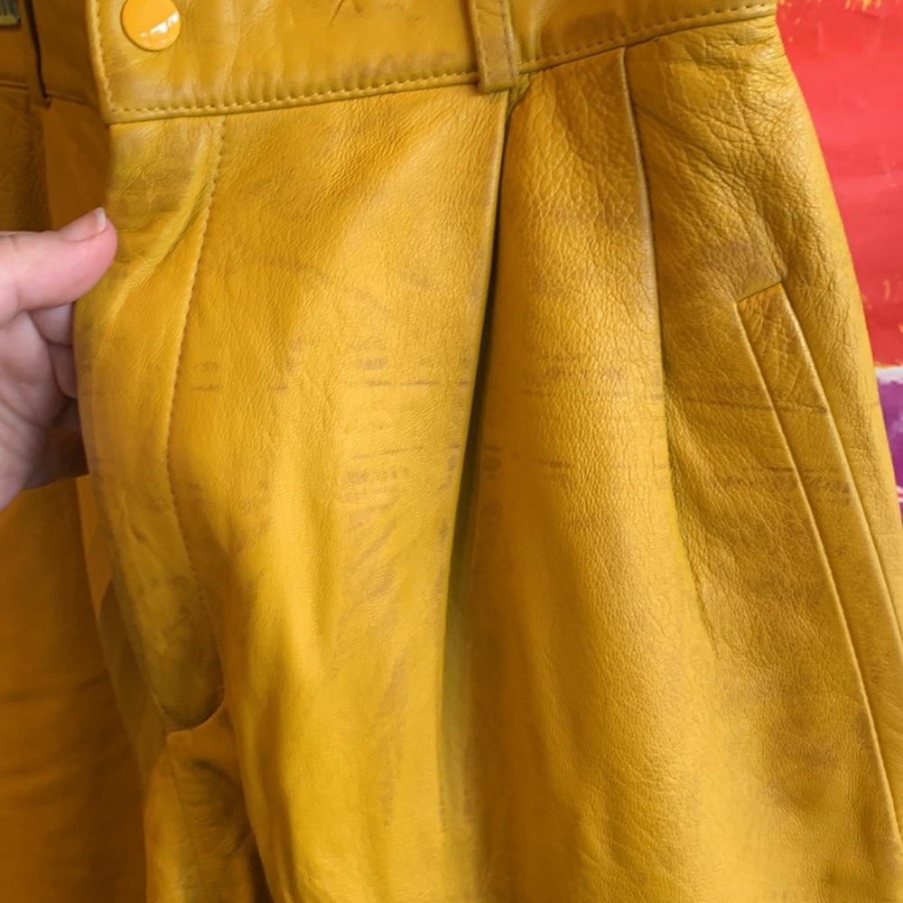 Vibrant Yellow Vintage Leather Shorts - Picture 6 of 8